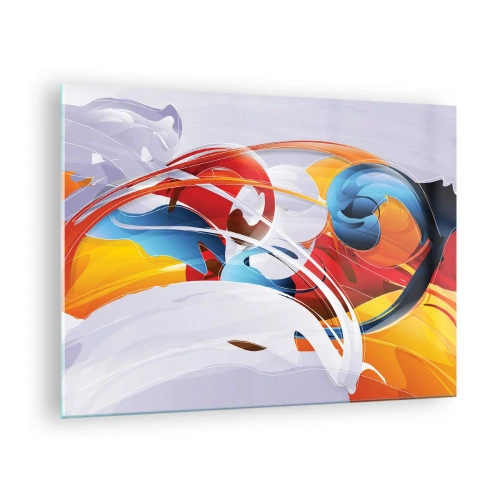 Schilderen op glas - Een abstracte compositie van kleurrijke vormen en lijnen. - 70x50cm - De dans van de elementen - Moderne wanddecoratie voor woonkamer en slaapkamer ARTTOR