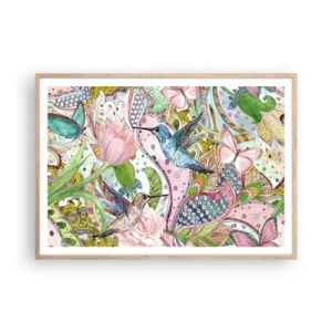 Een poster in een licht eiken lijst - Verstrikt in wijnstokken - 100x70 cm