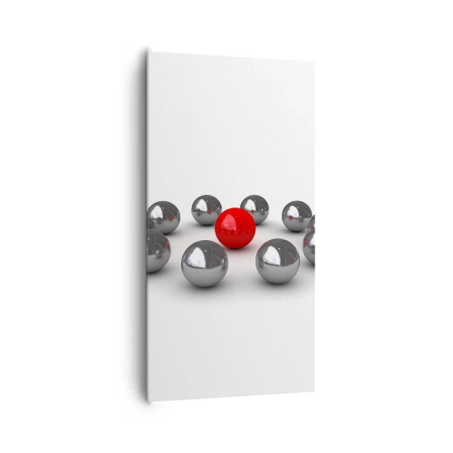 Schilderen op canvas - Een cirkel in zilver en rood - 65x120 cm