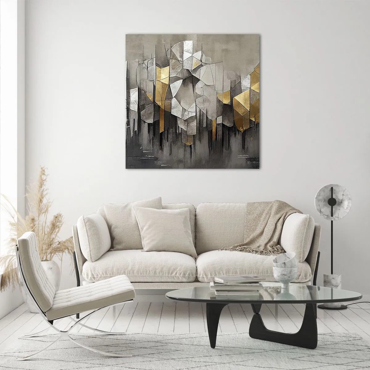 Schilderen op glas - Compositie van ijs en licht - 70x70 cm