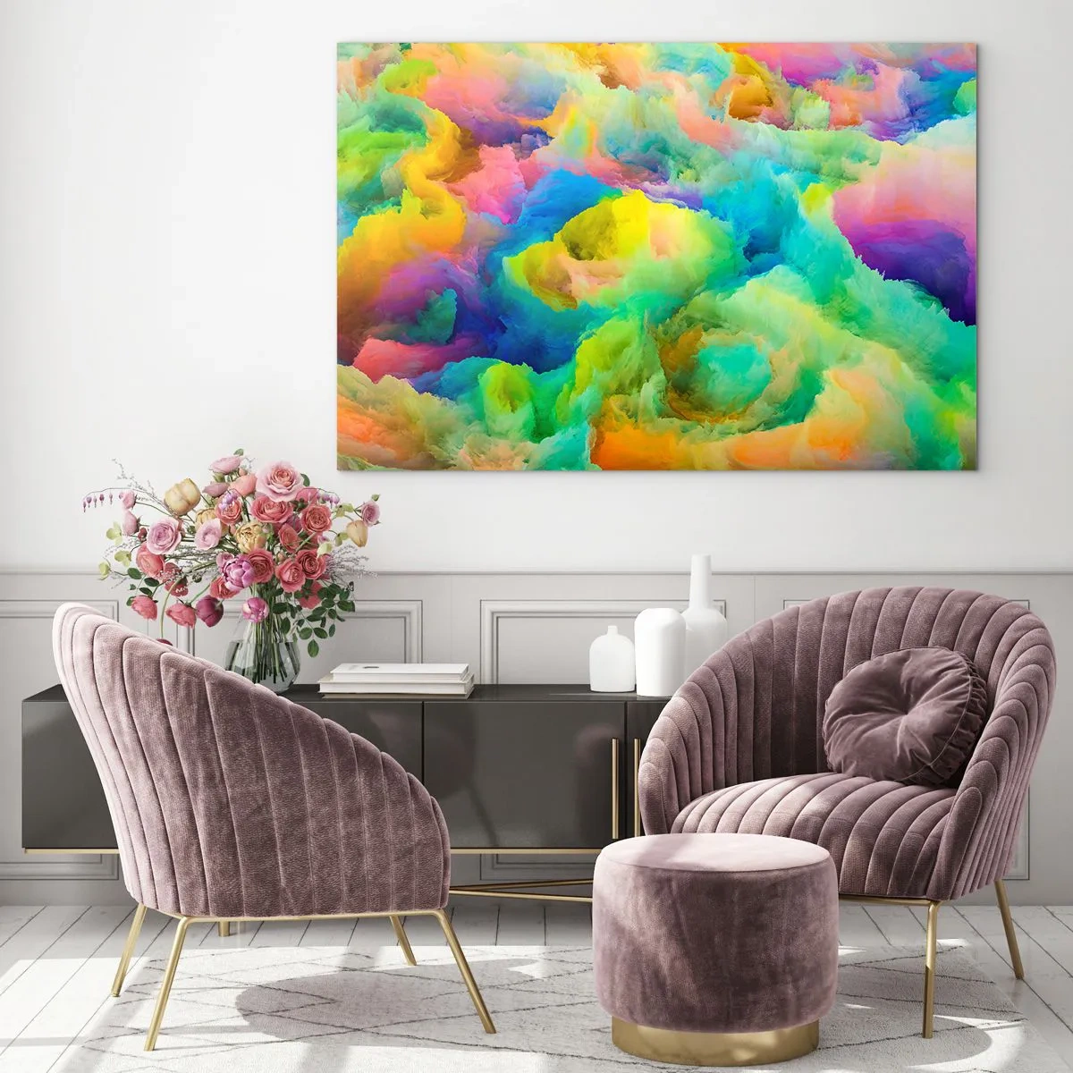 Schilderen op glas - Regenboog dons - 120x80 cm