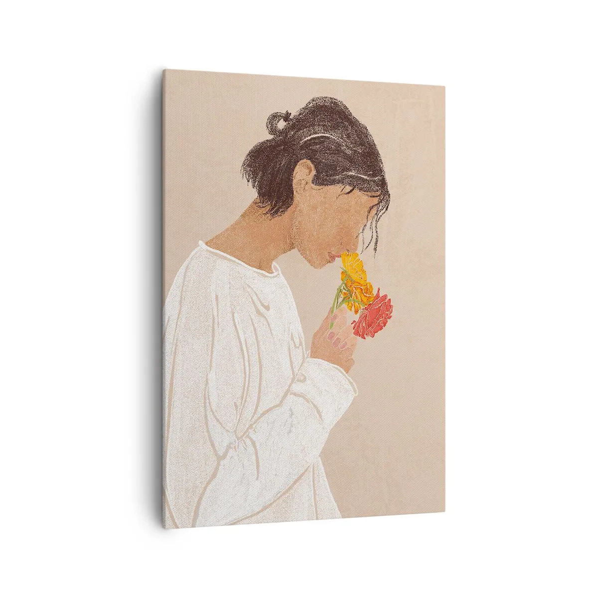 Schilderen op canvas - Meisje en bloemen - 70x100 cm