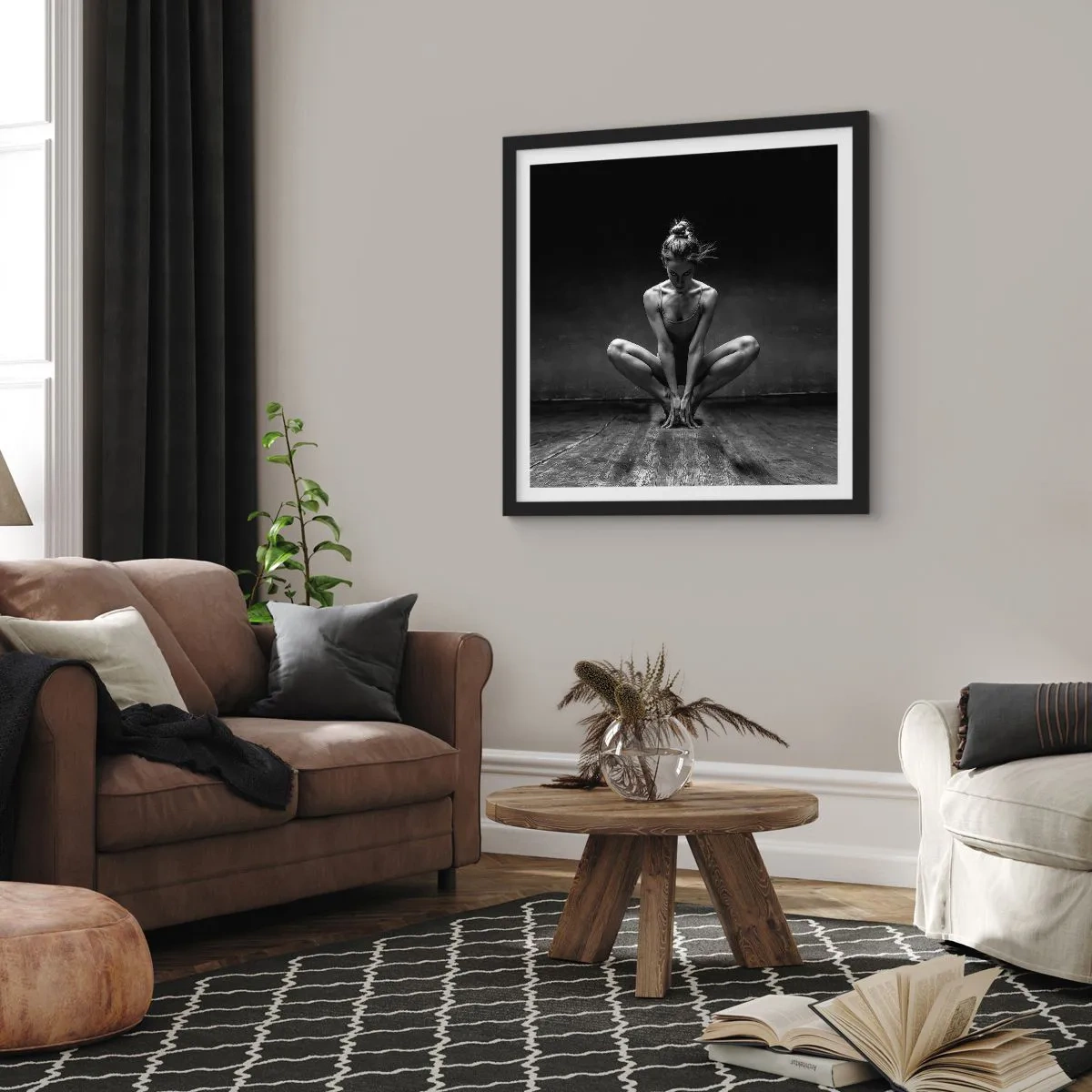 Poster in een zwarte lijst - Concentratie van dansenergie - 30x30 cm