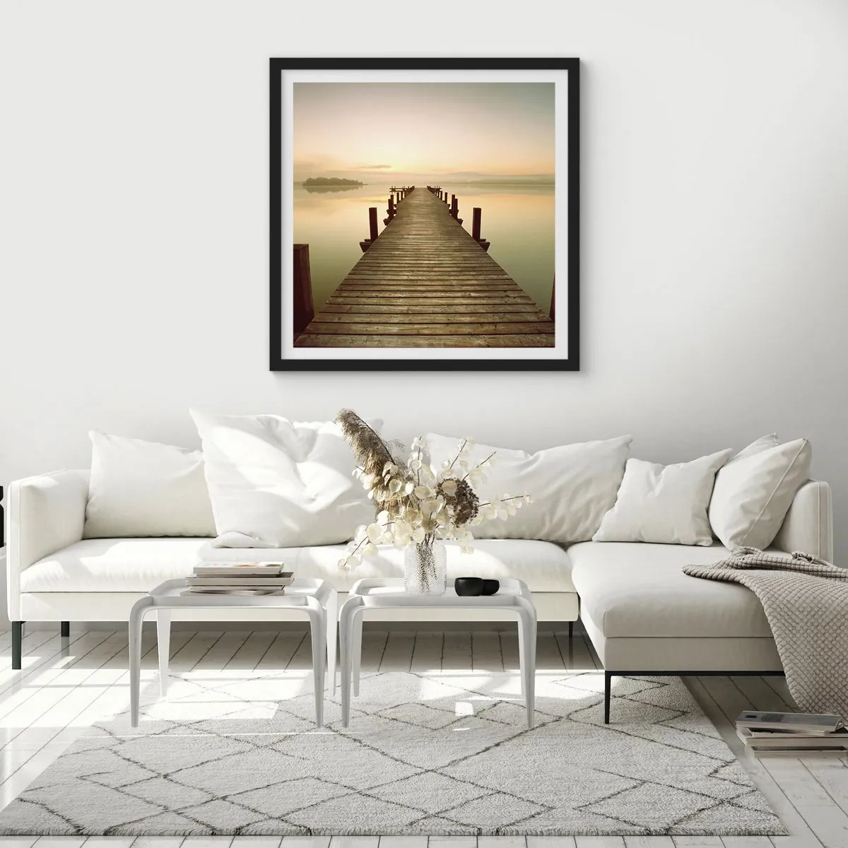 Poster in een zwarte lijst - Aanbreken van de dag, licht - 60x60 cm