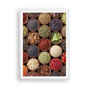 Poster in een witte lijst - Alle smaken van de wereld - 70x100 cm