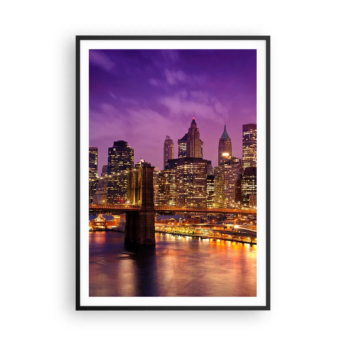 Poster in een zwarte lijst - Violet-goud Manhattan - 70x100 cm