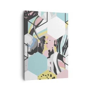 Schilderen op canvas - Zeshoeken en kubussen in zes kleuren - 50x70 cm