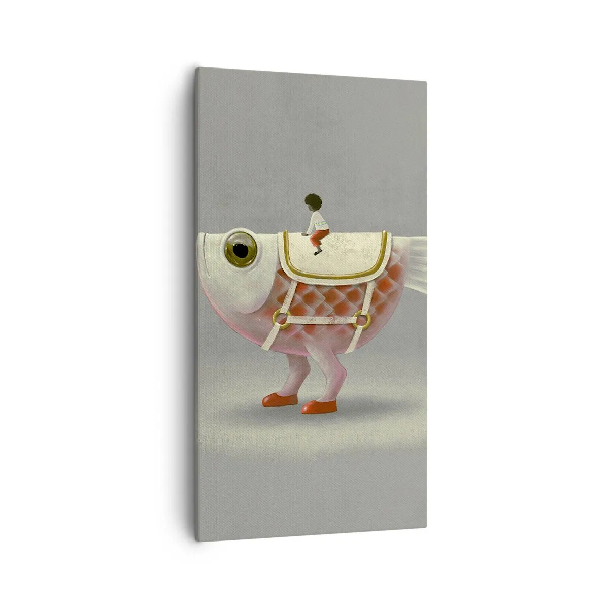 Schilderen op canvas - Ruiter op een surrealistische vis - 55x100 cm