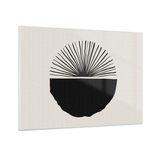 Schilderen op glas - Een zwarte geometrische vorm met een waaier van lijnen op een crèmekleurige achtergrond. - 70x50cm - Een scala aan mogelijkheden - Moderne wanddecoratie voor woonkamer en slaapkamer ARTTOR