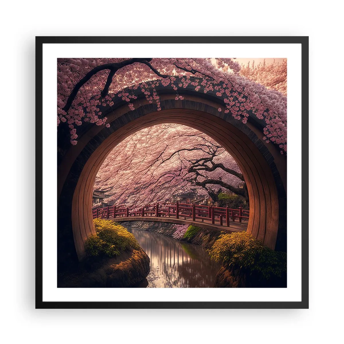 Poster in een zwarte lijst - Japanse lente - 60x60 cm