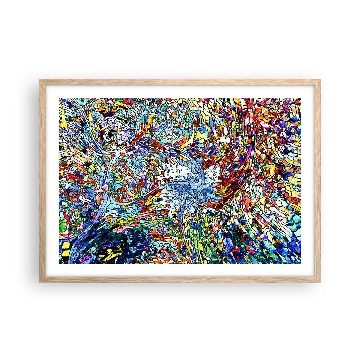 Een poster in een licht eiken lijst - Glas in lood druppel - 70x50 cm