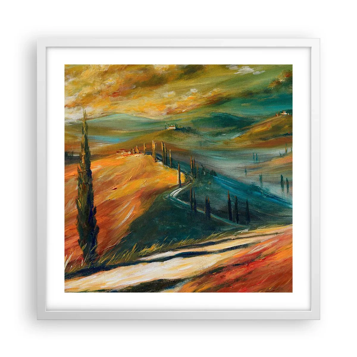 Poster in een witte lijst - Toscaans landschap - 50x50 cm