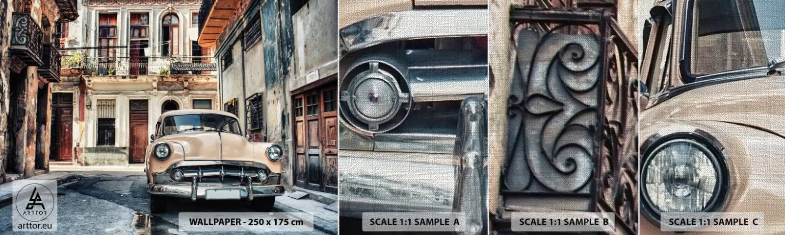 Fotobehang Monster Premium Canvas - De siësta in Havana - Vintage auto, Architectuur, Stad - 100x30 cm