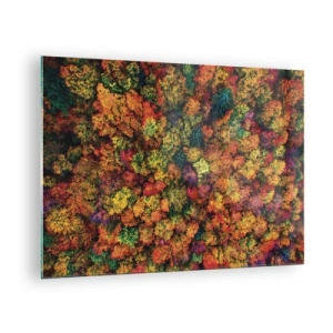 Schilderen op glas - Een vogelperspectief van een bos in volle herfst, vol kleurrijke bomen - 70x50cm - Boeket herfstbomen - Moderne wanddecoratie voor woonkamer en slaapkamer ARTTOR