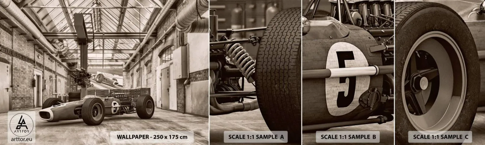 Fotobehang Monster Zelfklevend Deluxe Sticker - De rust van de winnaar - Formule 1, Retro, Automobiel - 100x30 cm