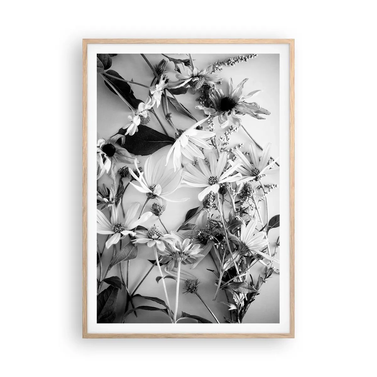 Een poster in een licht eiken lijst - Niet-boeket bloemen - 70x100 cm