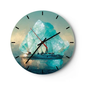 Wandklok - Klok - Een schip tussen blauwe ijsbergen tegen de lucht - 30x30cm - Arctische diamant - Moderne wanddecoratie voor woonkamer, keuken en slaapkamer ARTTOR