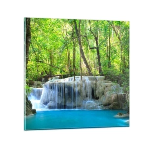 Schilderen op glas - Verdrinken in turkoois en groen - 60x60 cm