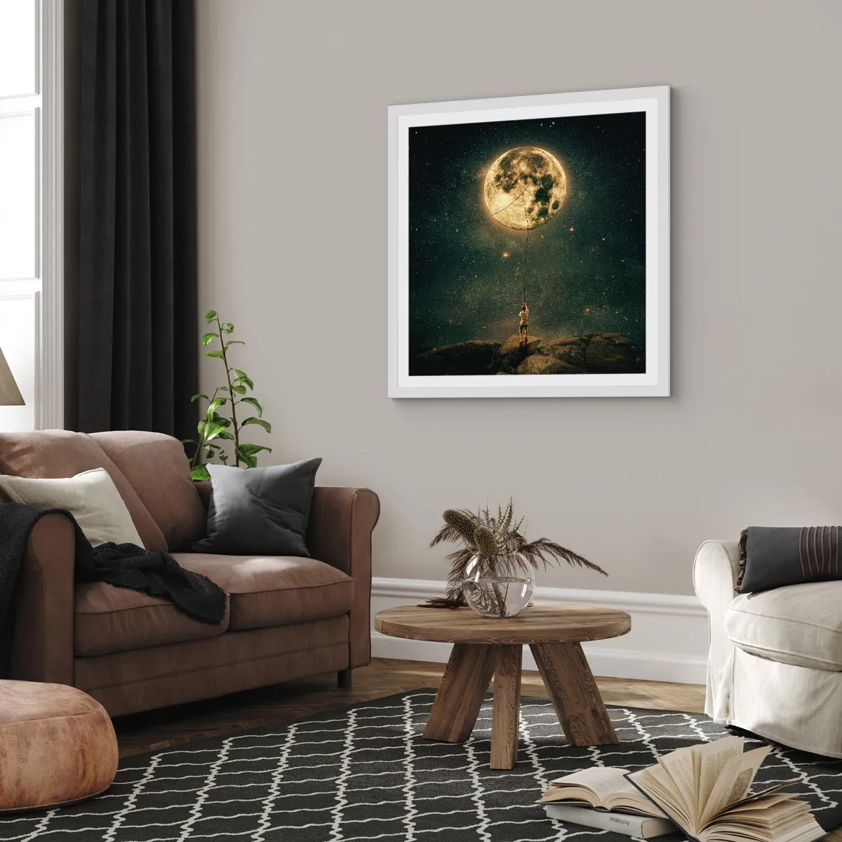 Poster in een witte lijst - Iemand die de maan heeft gestolen - 40x40 cm