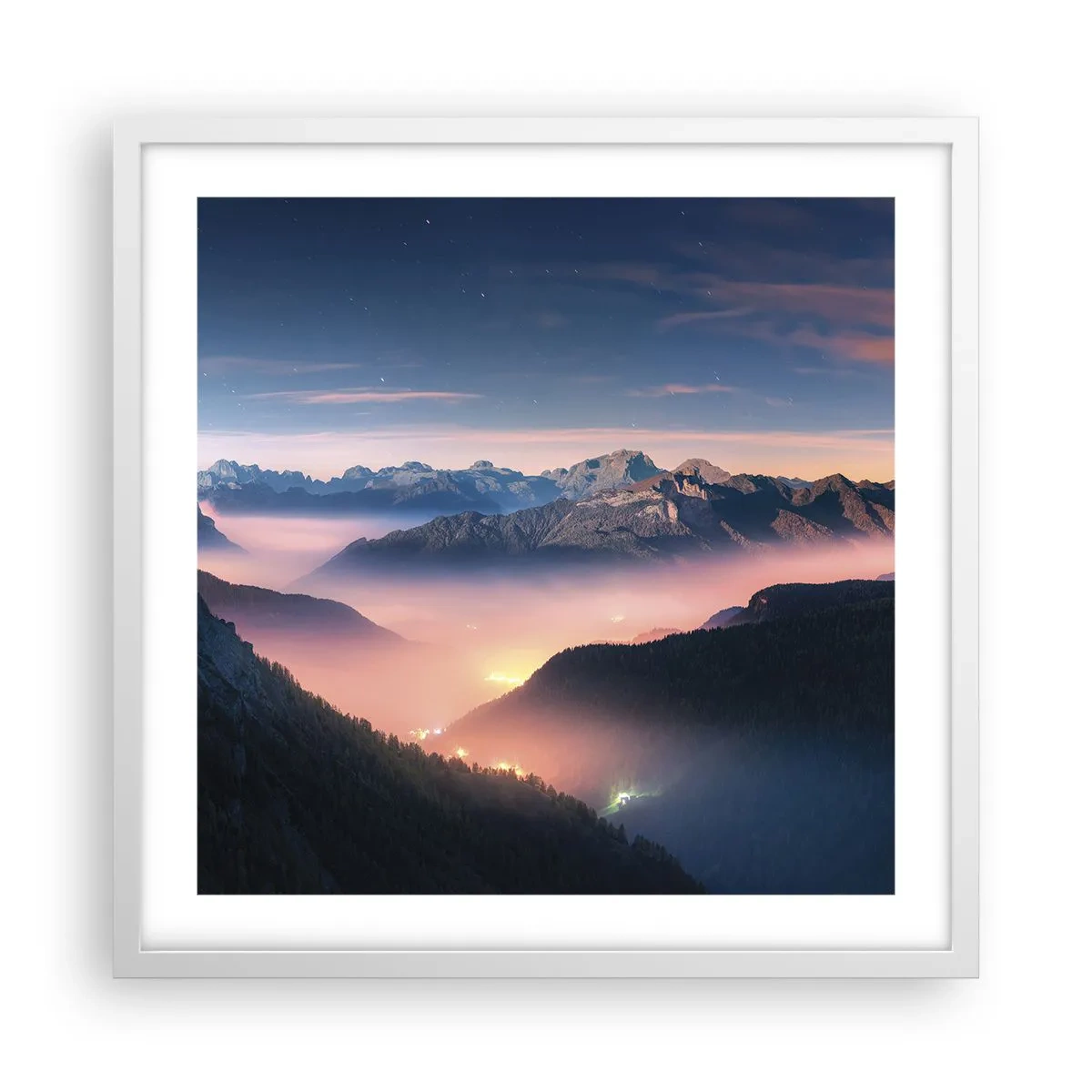 Poster in een witte lijst - Licht in de dalen - 50x50 cm