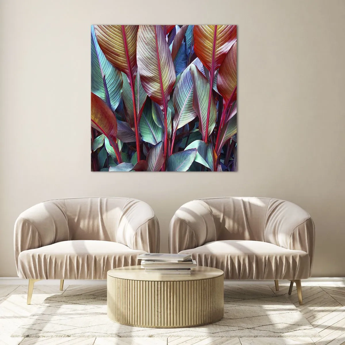 Schilderen op glas - Een kleurrijk struikgewas - 70x70 cm