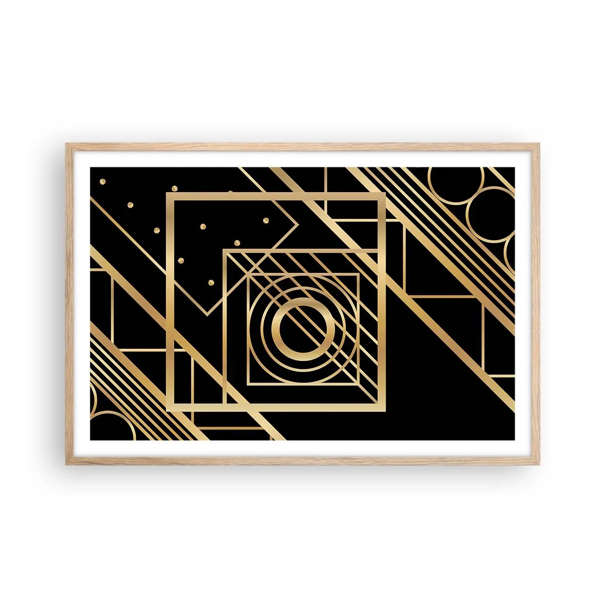 Een poster in een licht eiken lijst - Gouden geometrie - 91x61 cm
