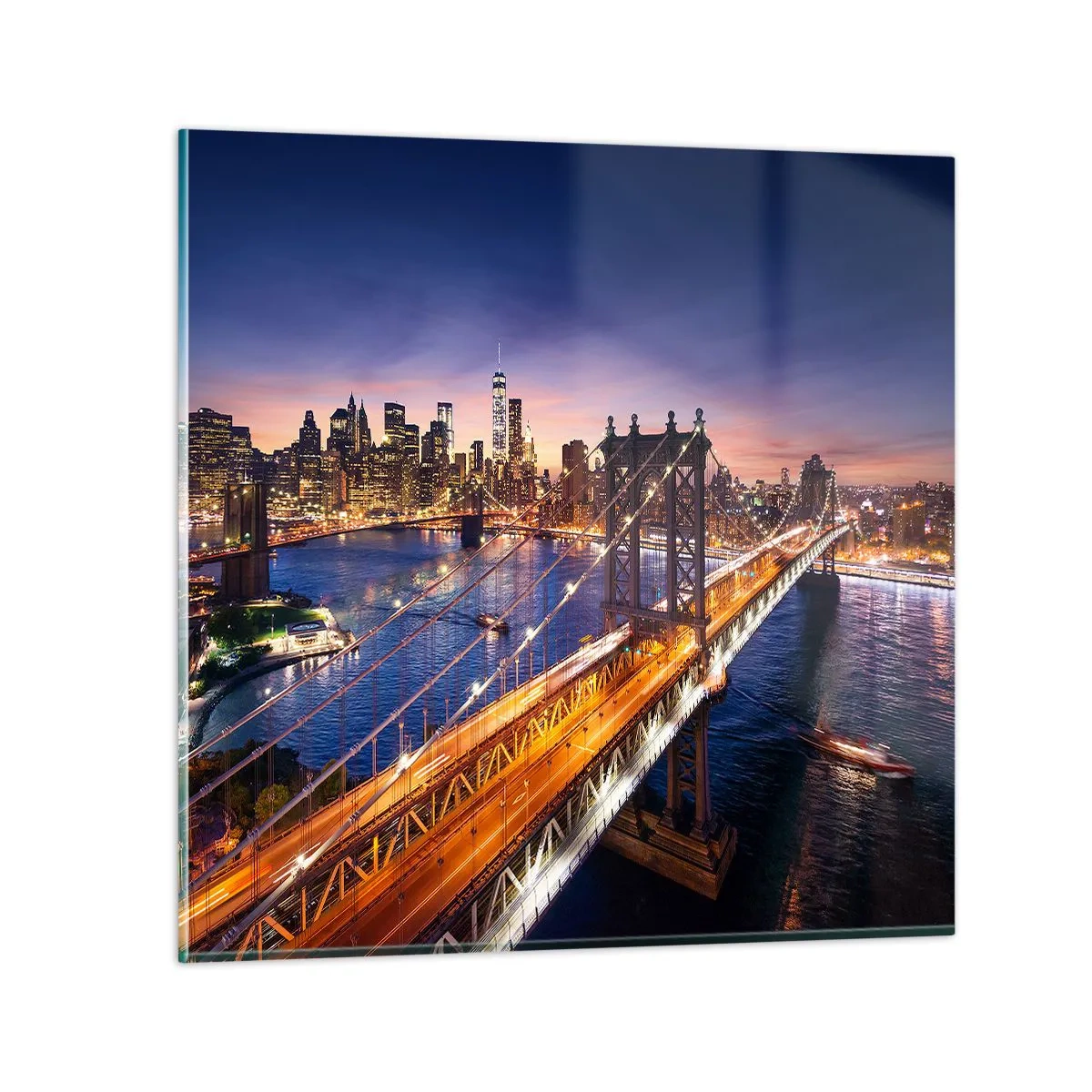 Schilderen op glas - Een stralende brug naar het hart van de stad - 70x70 cm