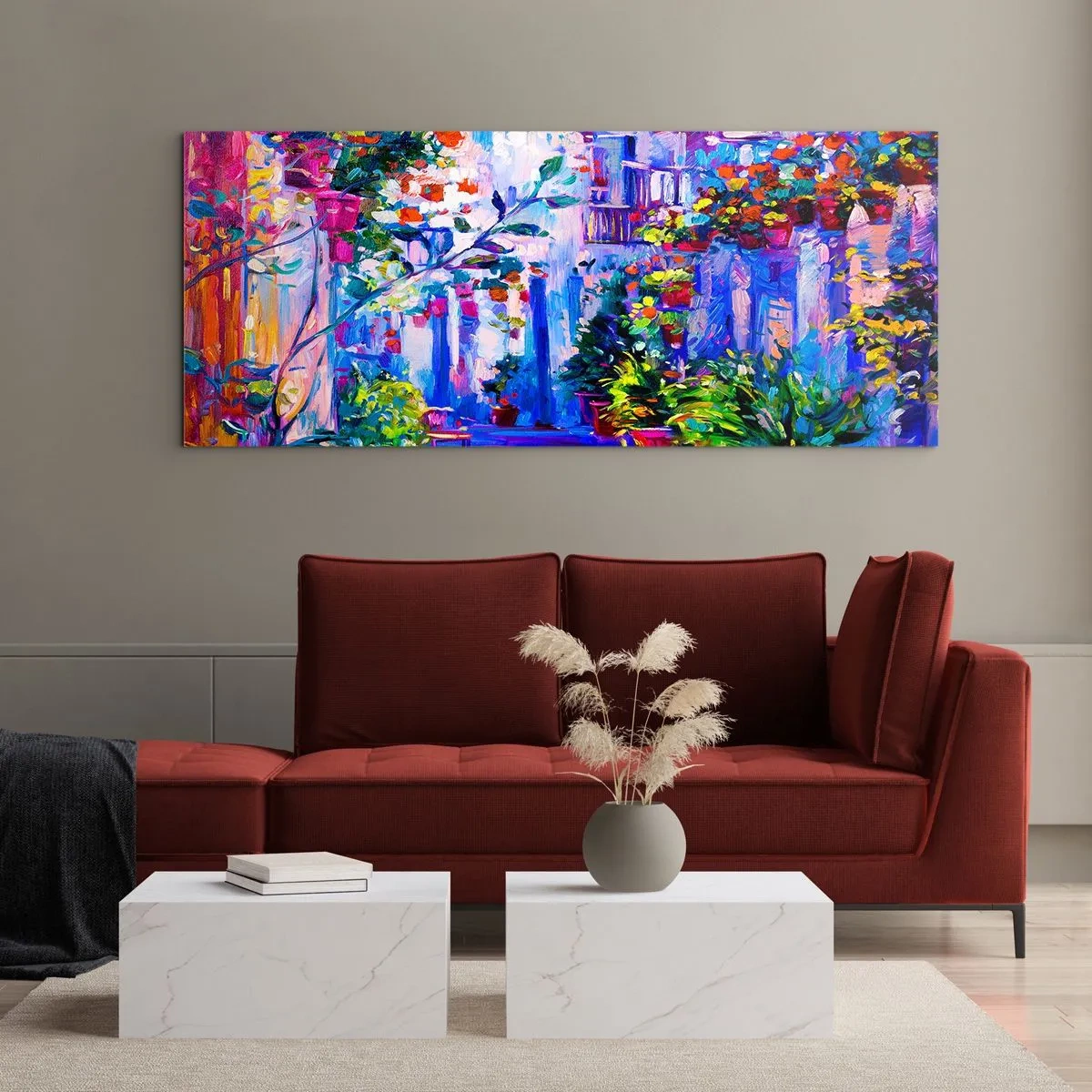 Schilderen op glas - Impressie - een Italiaanse straat - 90x30 cm