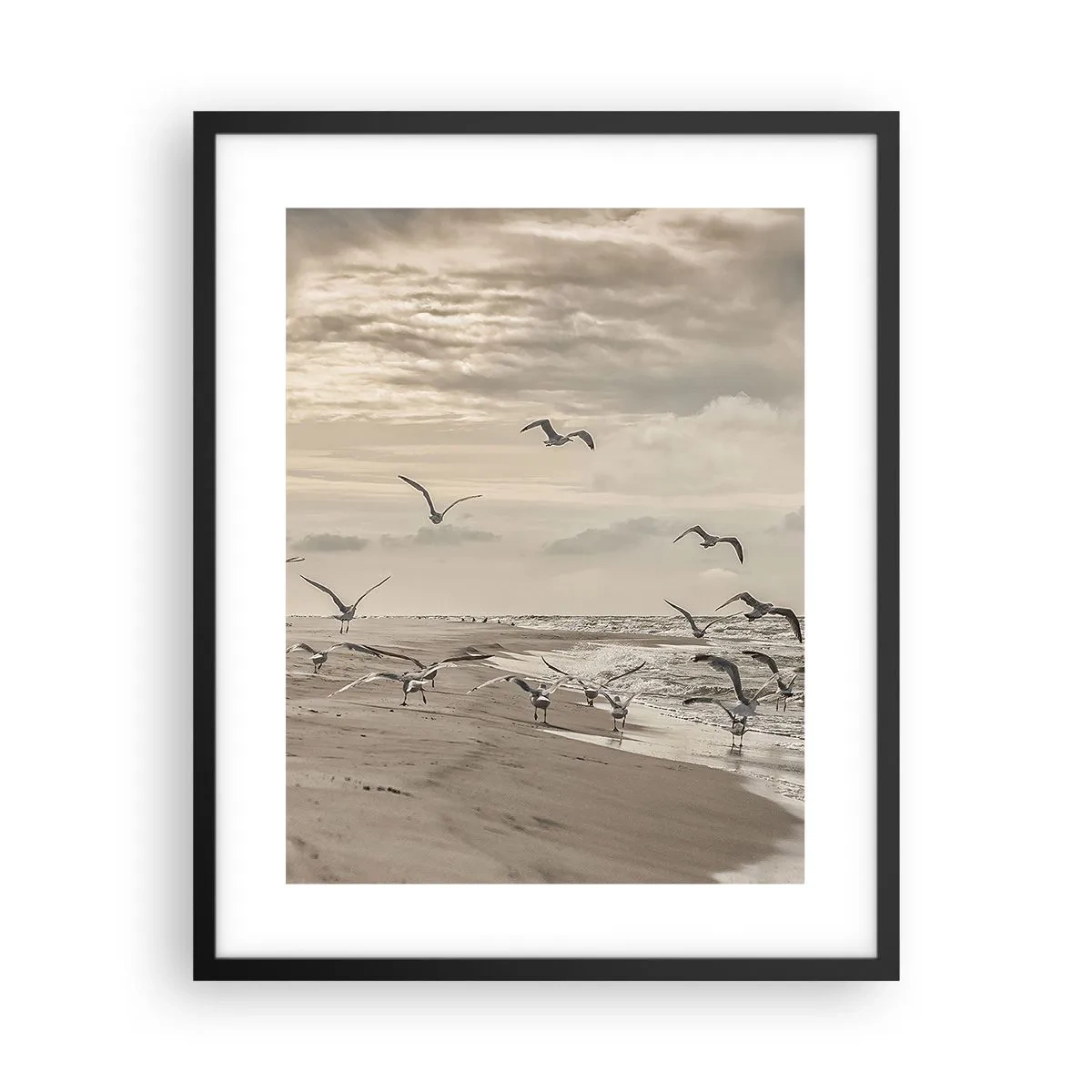 Poster in een zwarte lijst - Het geluid van de zee, het zingen van vogels - 40x50 cm