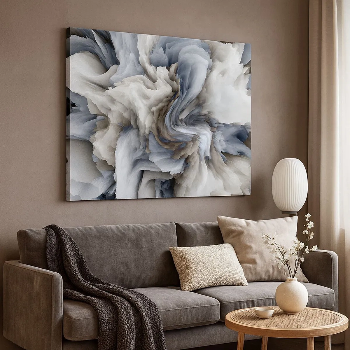 Schilderen op canvas - Abstracte werveling in tinten grijs en blauw - 70x50cm - Steen en bloem - Moderne wanddecoratie voor woonkamer en slaapkamer ARTTOR