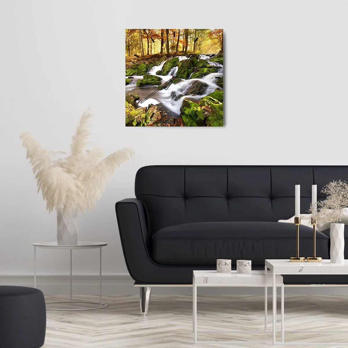 Wandklok - Klok - Snel door het herfstbos - 40x40 cm