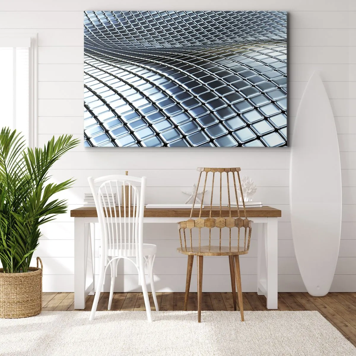 Schilderen op canvas - Metallic zilveren golf - 100x70 cm