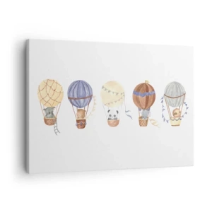 Schilderen op canvas - Schattige dieren in ballonnen op een witte achtergrond - 70x50cm - Vrienden onderweg - Moderne wanddecoratie voor woonkamer en slaapkamer ARTTOR