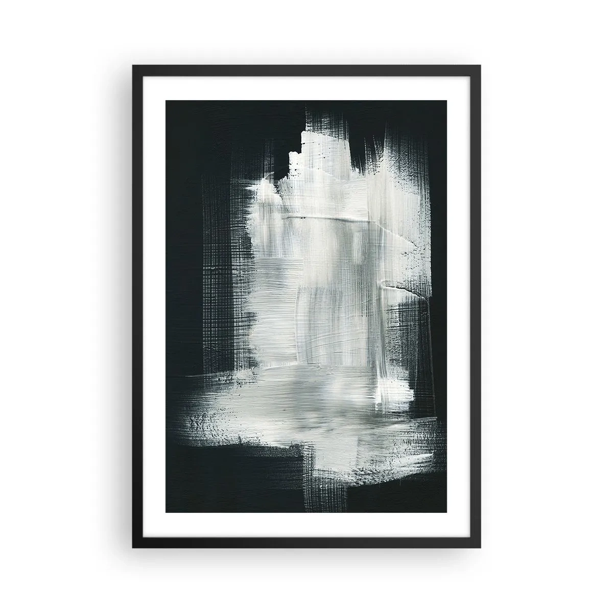 Poster in een zwarte lijst - Abstracte compositie in wit op een donkere achtergrond - 50x70cm - Geweven van verticaal en horizontaal - Moderne wanddecoratie voor woonkamer en slaapkamer ARTTOR