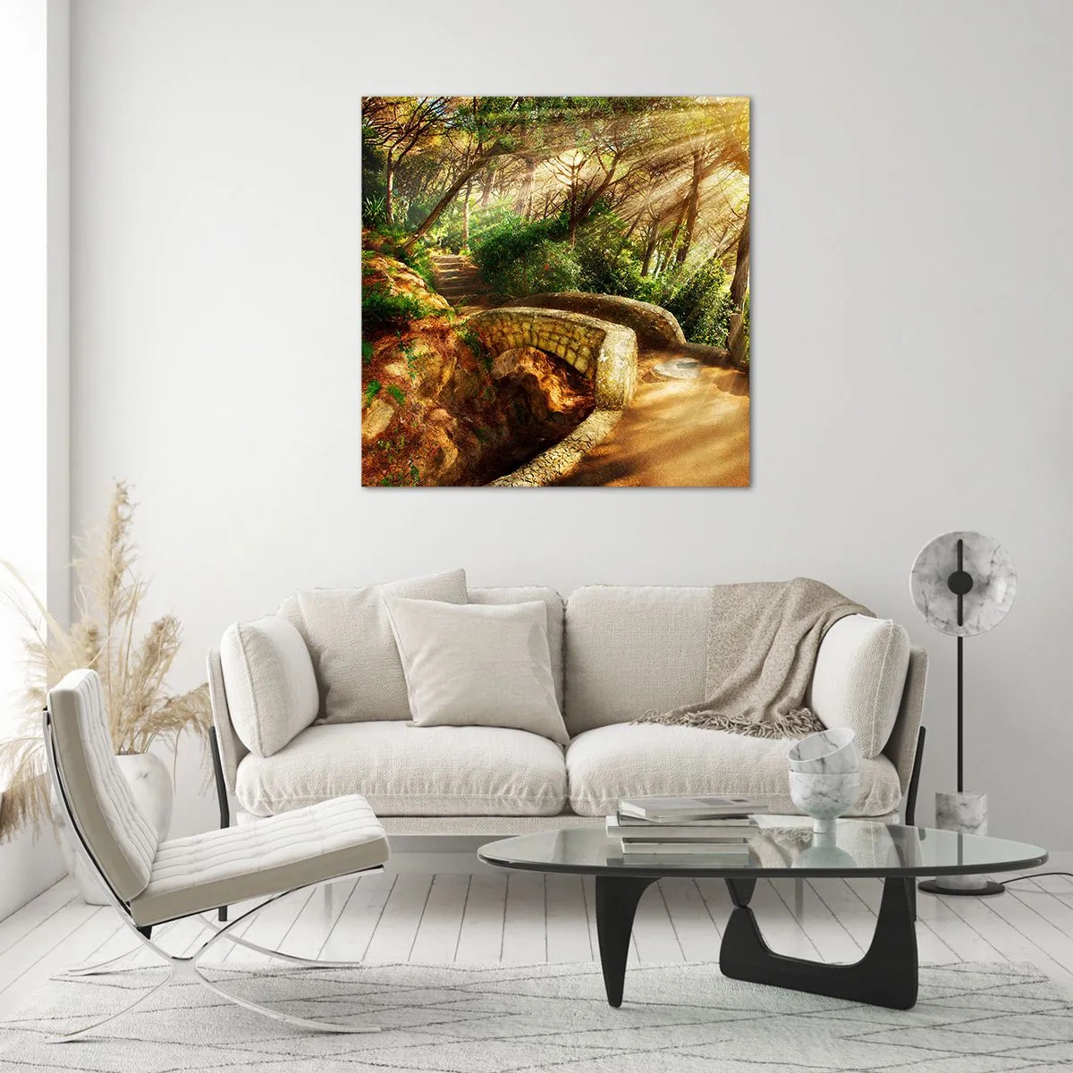 Schilderen op glas - Rechtstreeks vanaf de brug het sprookjesbos in - 70x70 cm