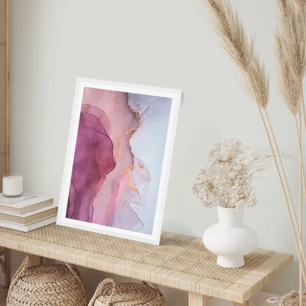 Poster in een witte lijst - Lila en paarse golven - 61x91 cm