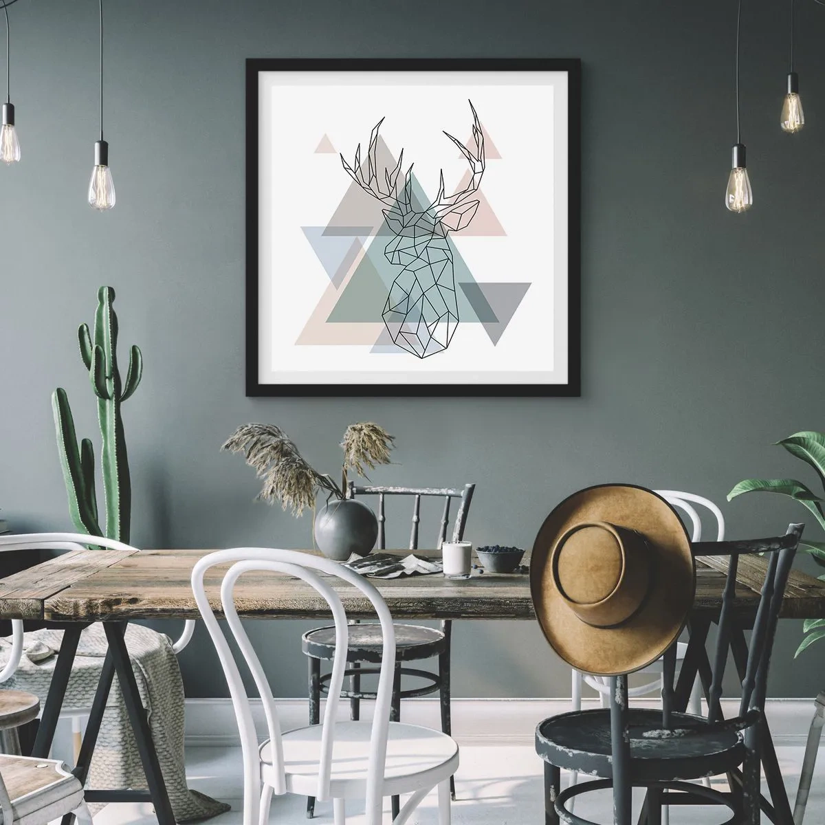 Poster in een zwarte lijst - In een geometrisch bos - 30x30 cm