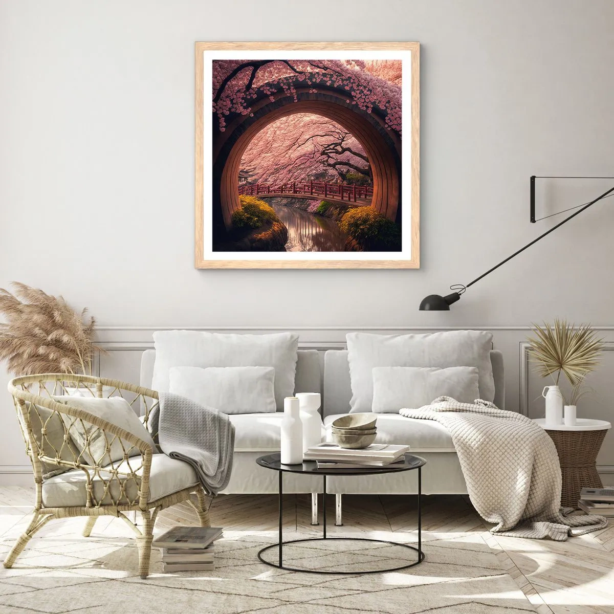 Een poster in een licht eiken lijst - Japanse lente - 60x60 cm