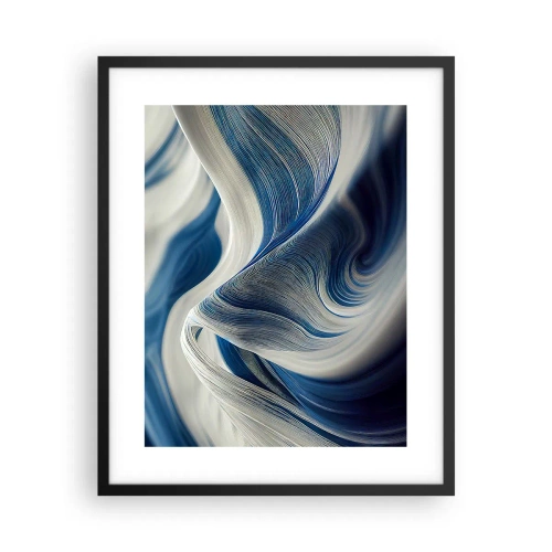 Poster in een zwarte lijst - De vloeibaarheid van blauw en wit - 40x50 cm