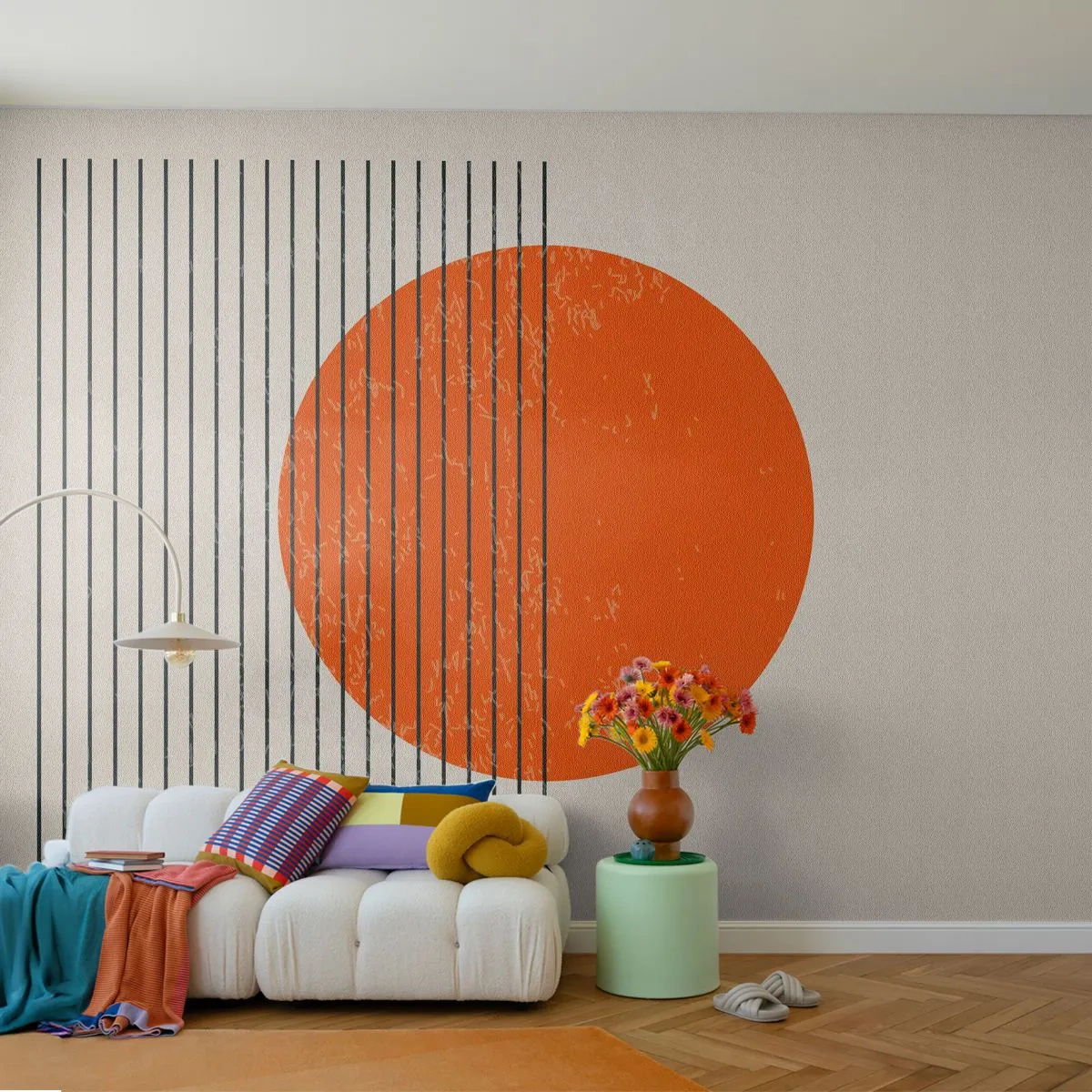 Fotobehang Standard Eco - Altijd de zon - Zon, Minimalistisch, Lijnen - 200x140 cm