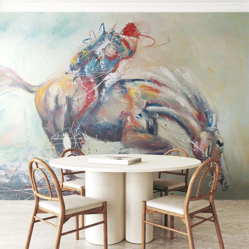 Zelfklevend Fotobehang Deluxe Sticker - Hou vol, we vliegen - Dieren, Paard, Rijder - 250x175 cm
