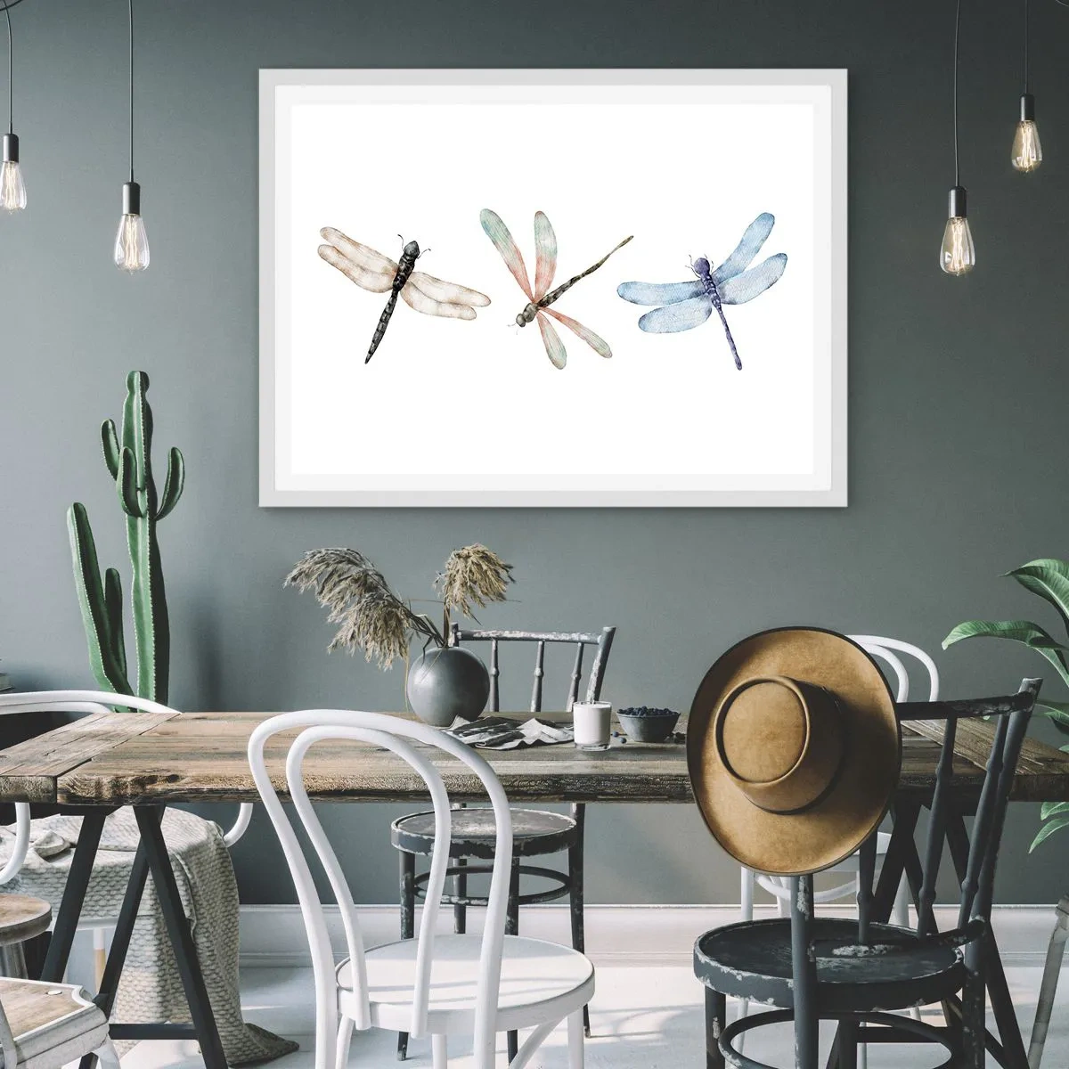 Poster in een witte lijst - Gewichtloze libellen - 50x40 cm