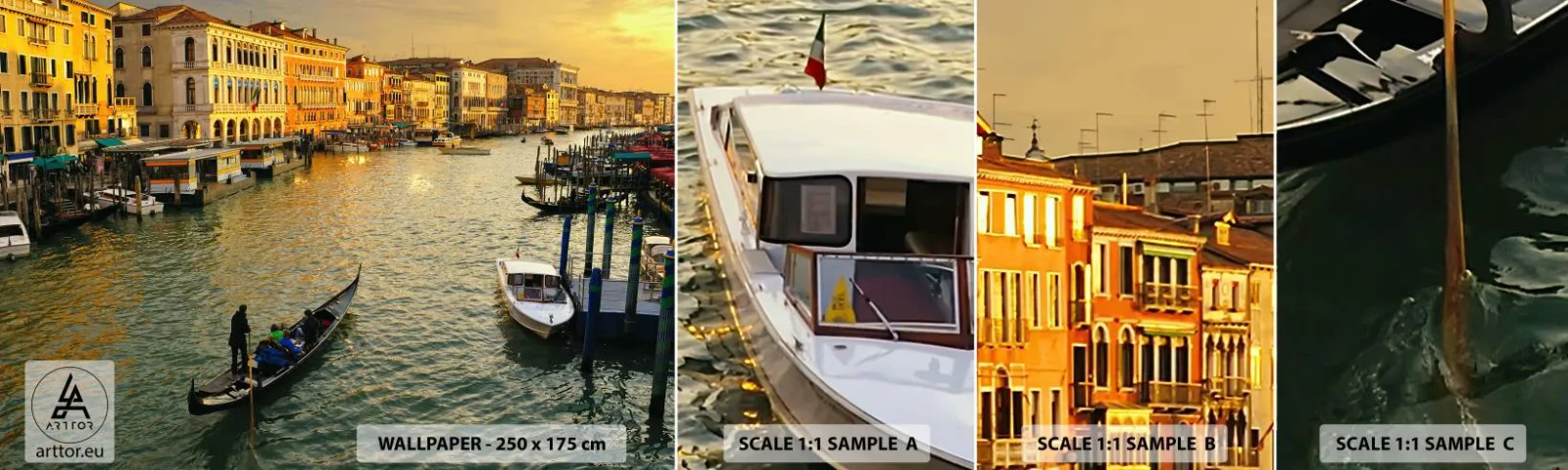 Fotobehang Staaltje Standard Eco - Aan de zonnige kant van de straat - Stad, Venetië, Italië - 100x30 cm