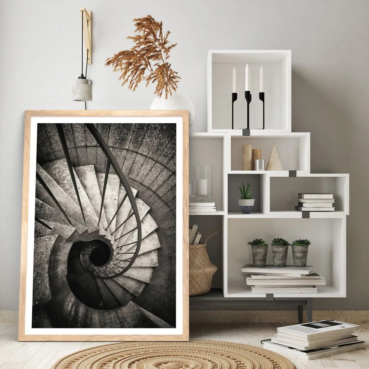 Een poster in een licht eiken lijst - De trap op, de trap af - 40x50 cm