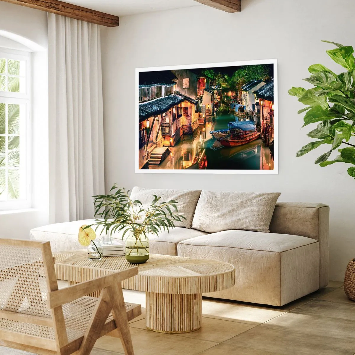 Poster - Een avond op een Chinese straat - 50x40 cm