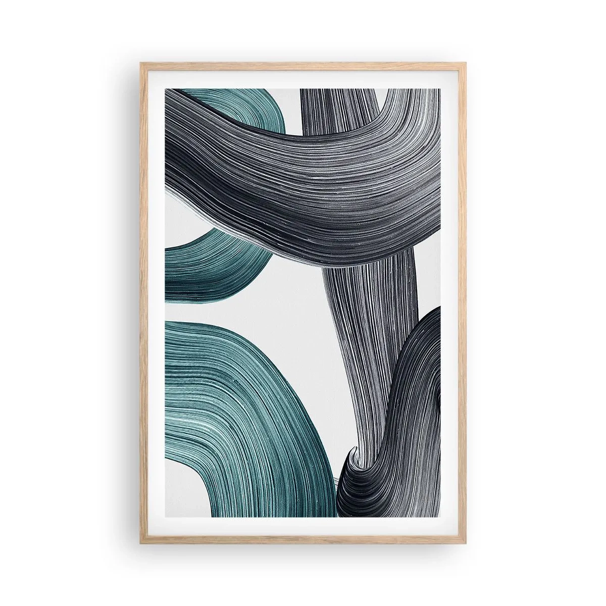 Een poster in een licht eiken lijst - Smaragdgroene en zwarte paden - 61x91 cm
