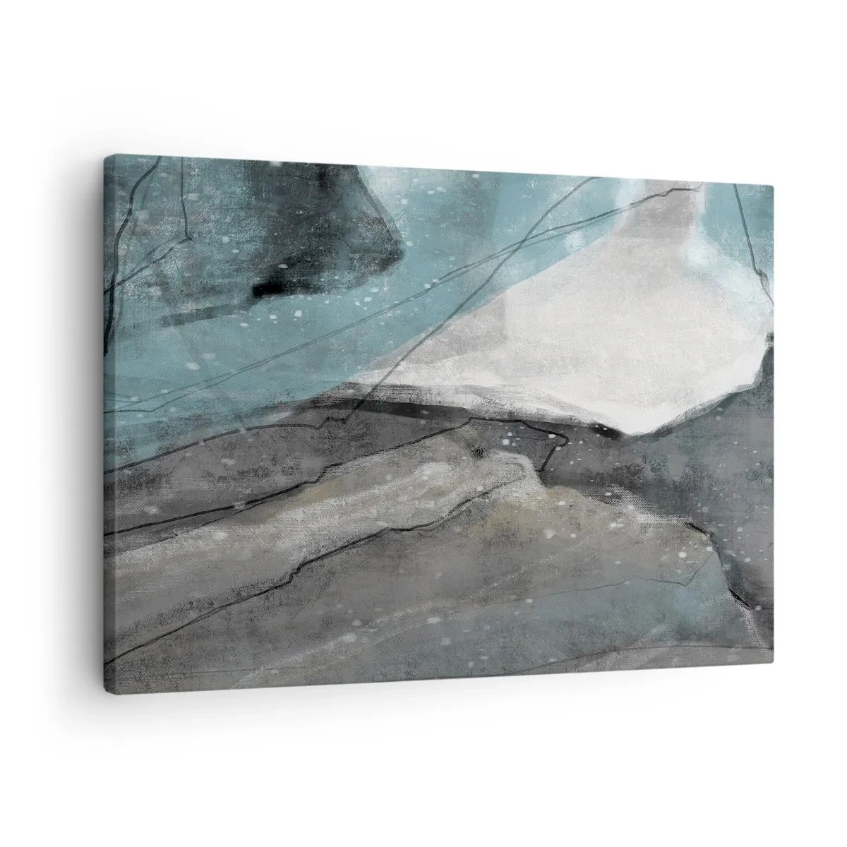 Schilderen op canvas - Abstracte compositie in tinten grijs en blauw - 70x50cm - Abstractie: rotsen en ijs - Moderne wanddecoratie voor woonkamer en slaapkamer ARTTOR
