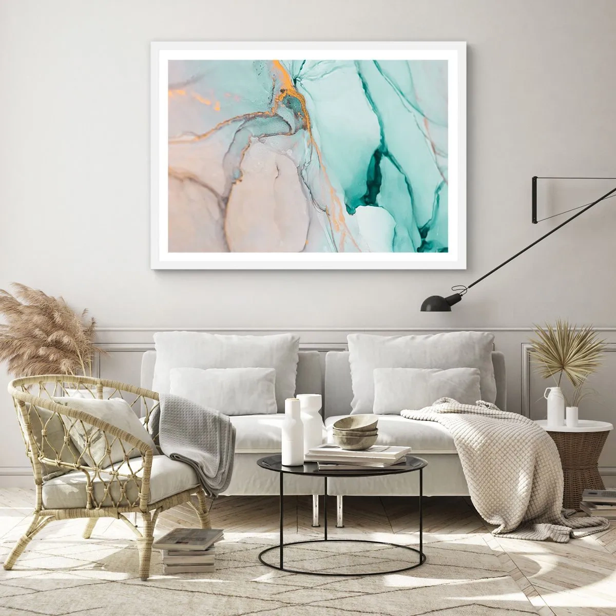 Poster in een witte lijst - Een dans van vormen en kleuren - 40x30 cm