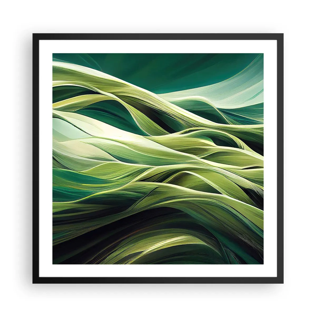 Poster in een zwarte lijst - Abstract groen spel - 60x60 cm