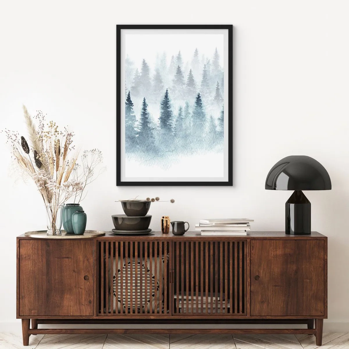 Poster in een zwarte lijst - Gehuld in mist - 70x100 cm